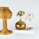 Mushroom shaped handcrafted rattan lamp 1970