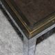 Table basse vintage en verre, laiton et chrome années 70