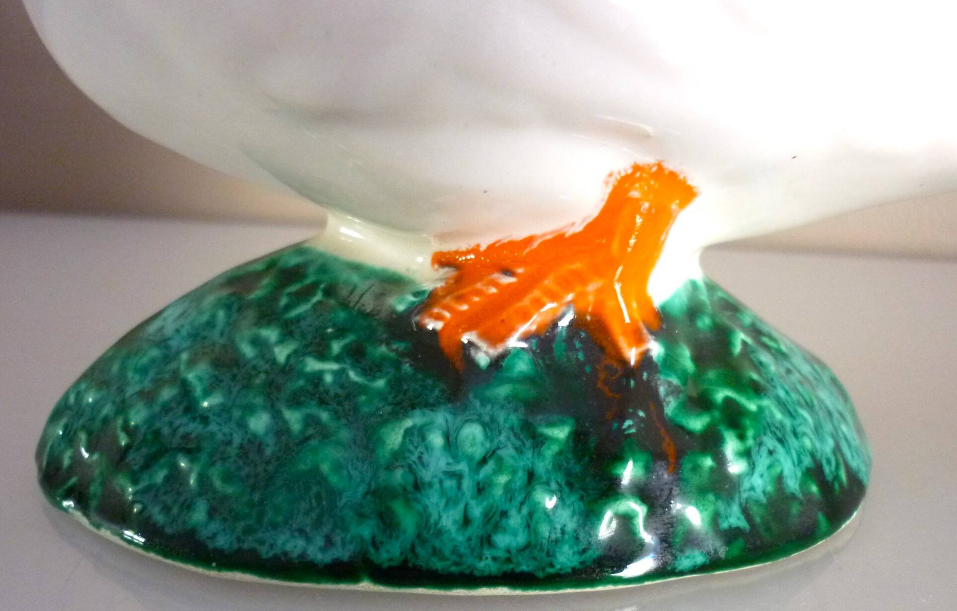 Glazed ceramic bird, signed Vallauris with bright colors