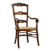 French Provincial Ladder‑Back Armchair with Woven Rush Seat, 19th century