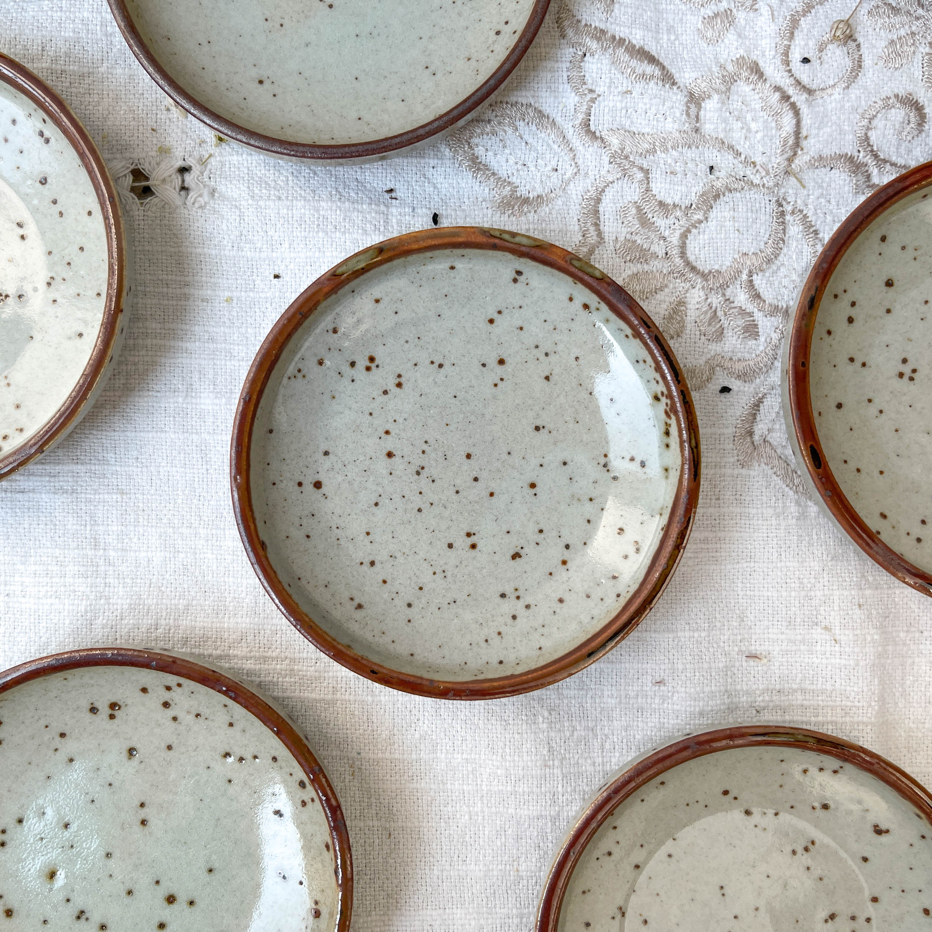 6 cups and under cups in vintage enamelled stoneware