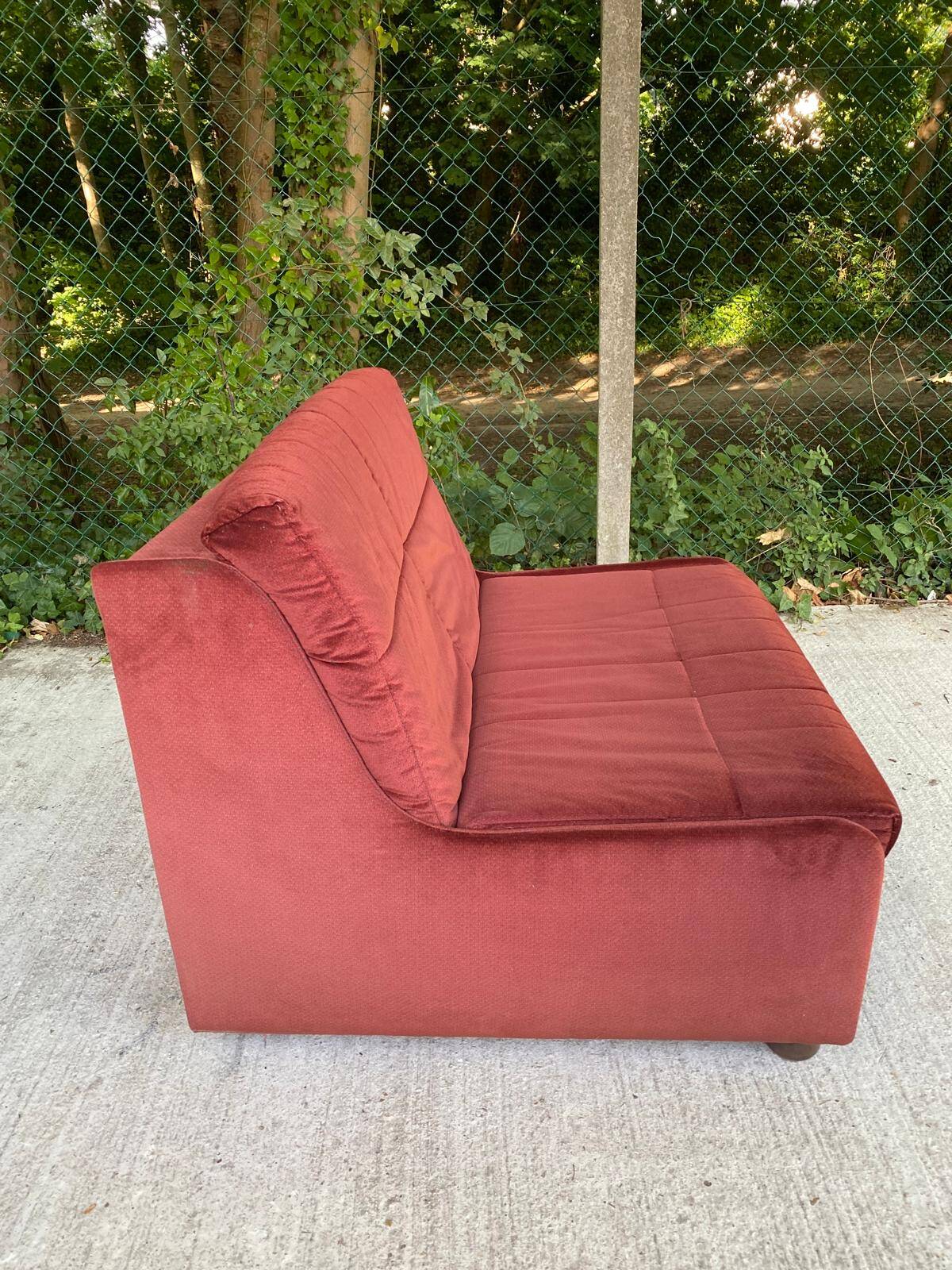 Scandinavian convertible sofa bed, 1-seater, in burgundy velvet with polka dots, 1930s