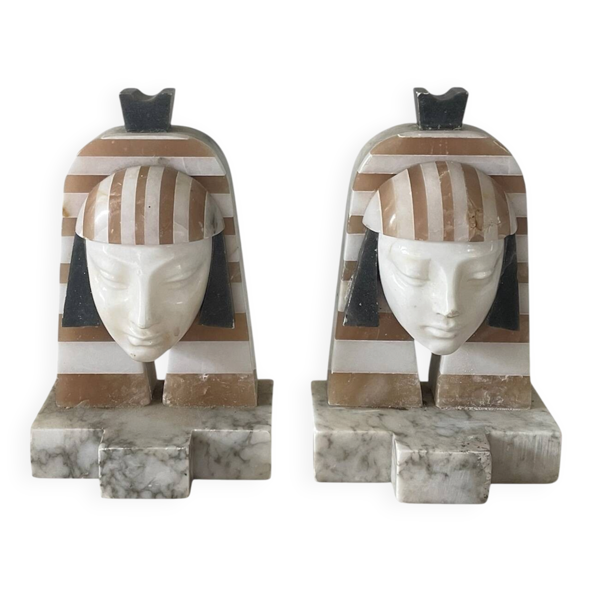 Art Deco "Egyptian Revival" pair of bookends in carved alabaster