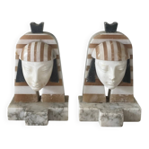 Art Deco "Egyptian Revival" pair of bookends in carved alabaster