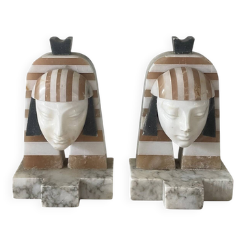 Art Deco "Egyptian Revival" pair of bookends in carved alabaster