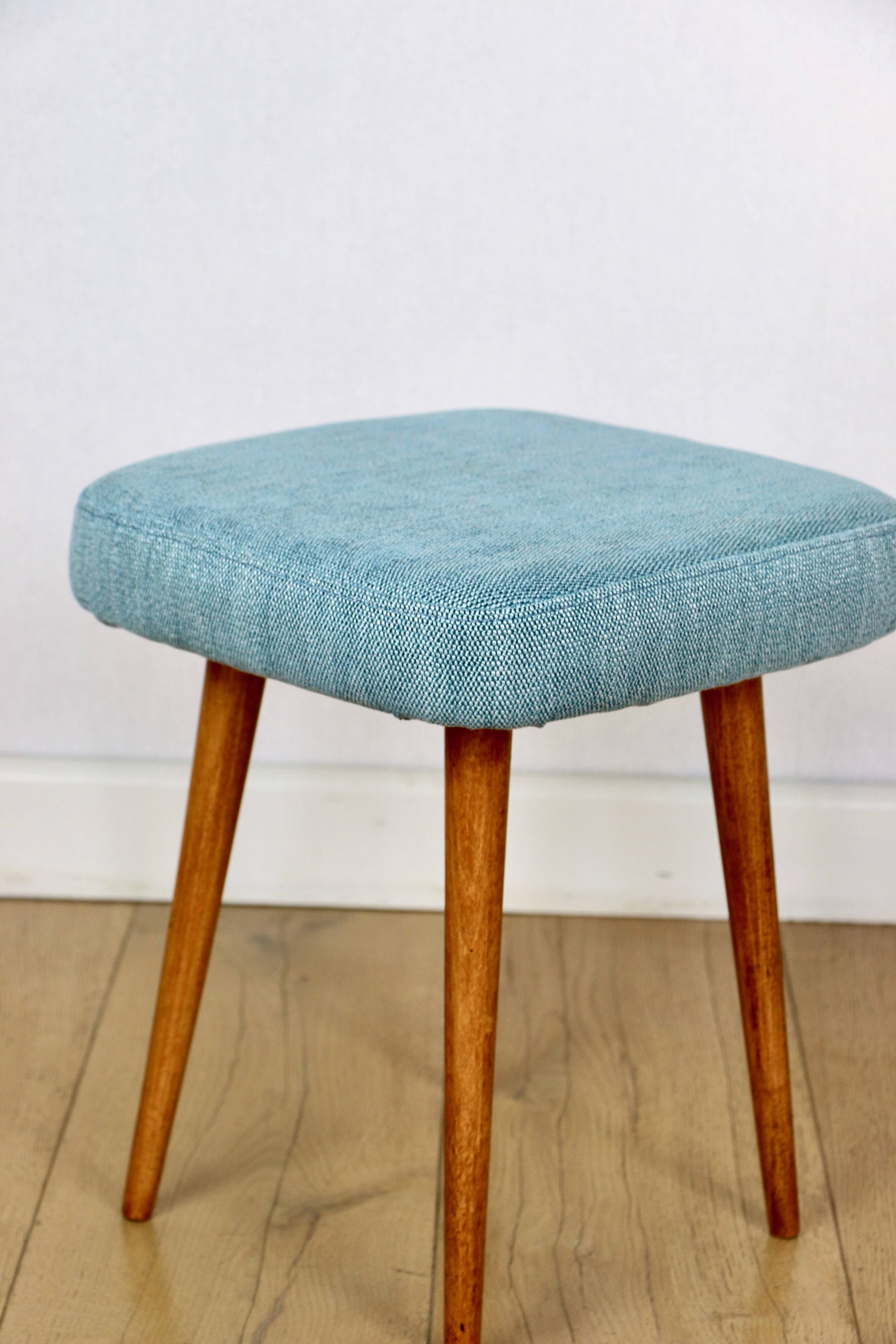 Blue turquoise square vintage stool PRL 1970s