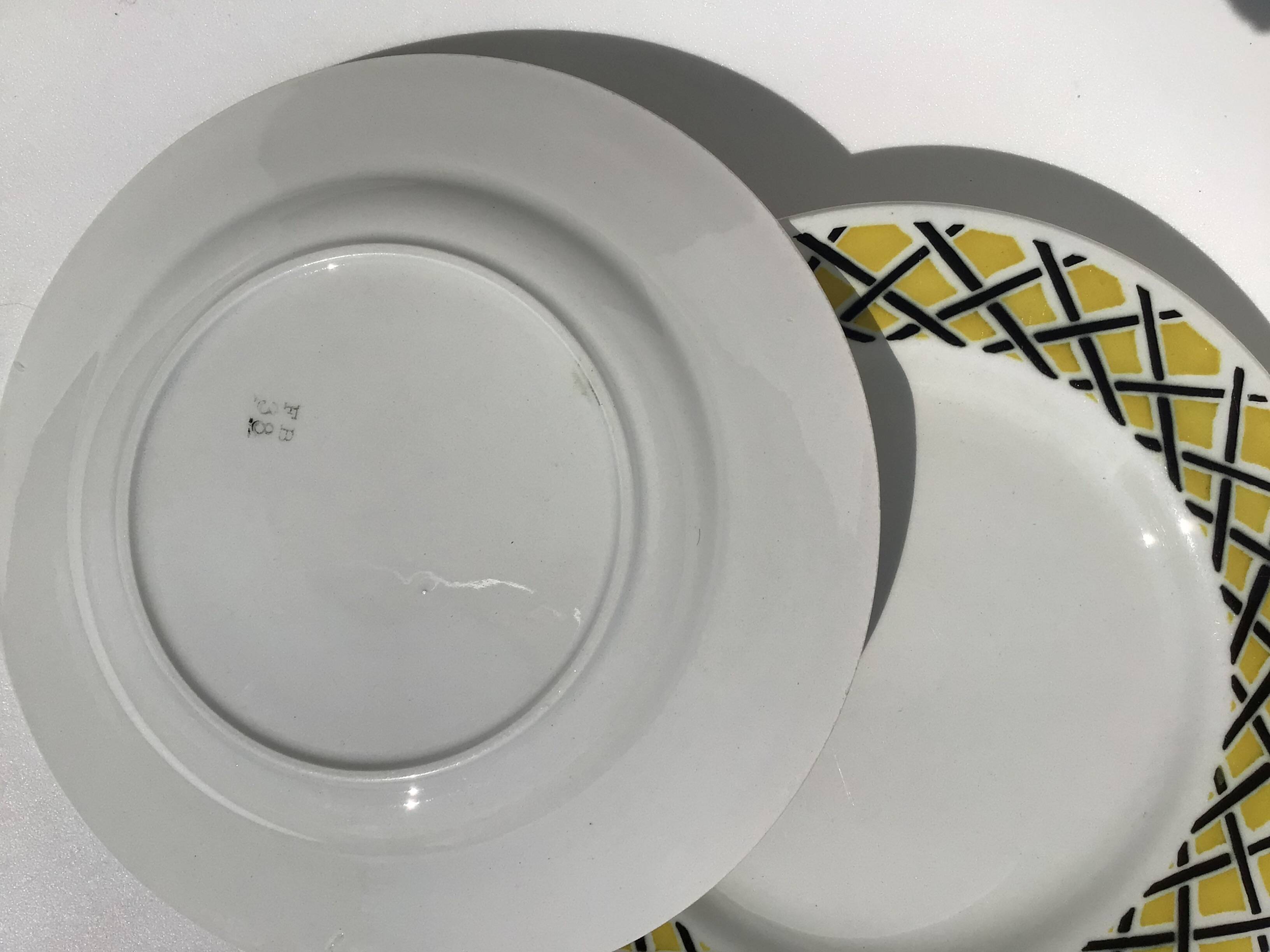 6 Assiettes dessert motif tressage jaune et noir