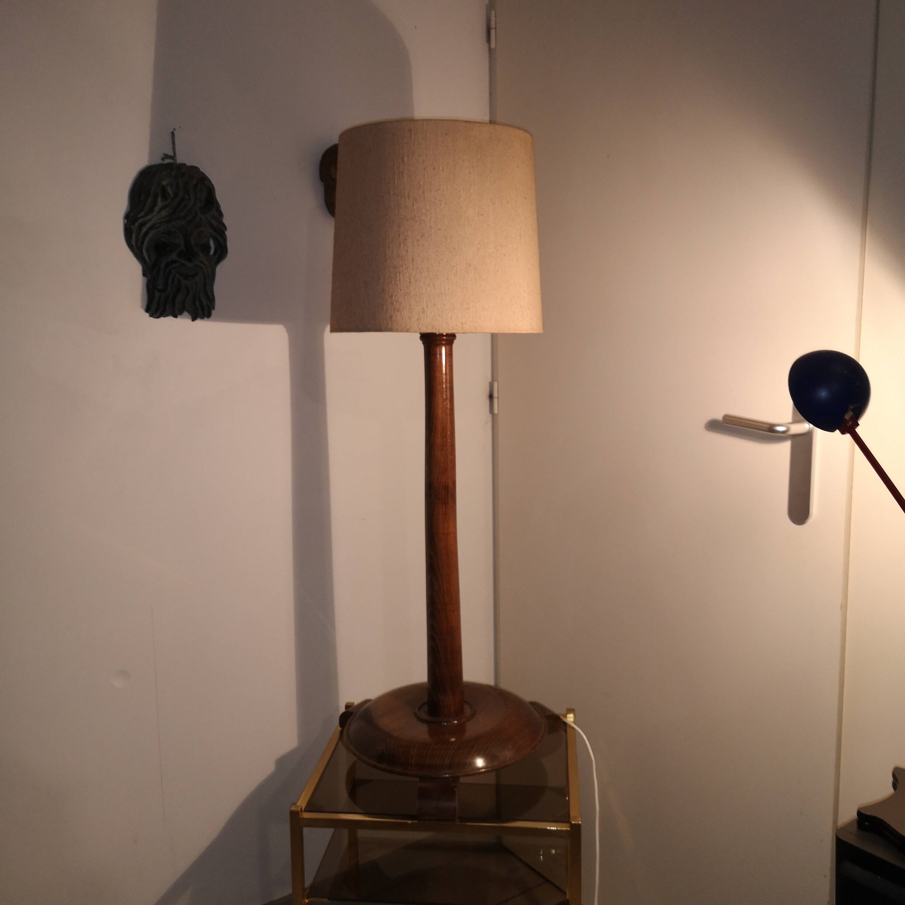 Large Art Deco floor lamp in oak by Charles Dudouyt, 105 cm