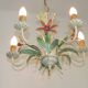5 Light Vintage Italian Chandelier, Mathias Metal Bouquet, Pink Flowers