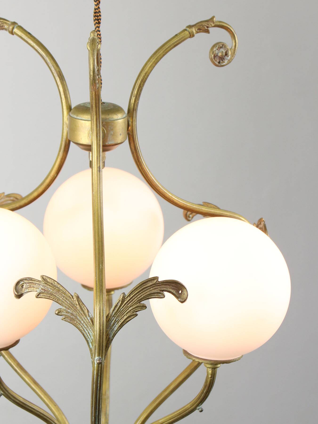 Antique Italian Brass and Opaline Chandelier