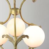 Antique Italian Brass and Opaline Chandelier