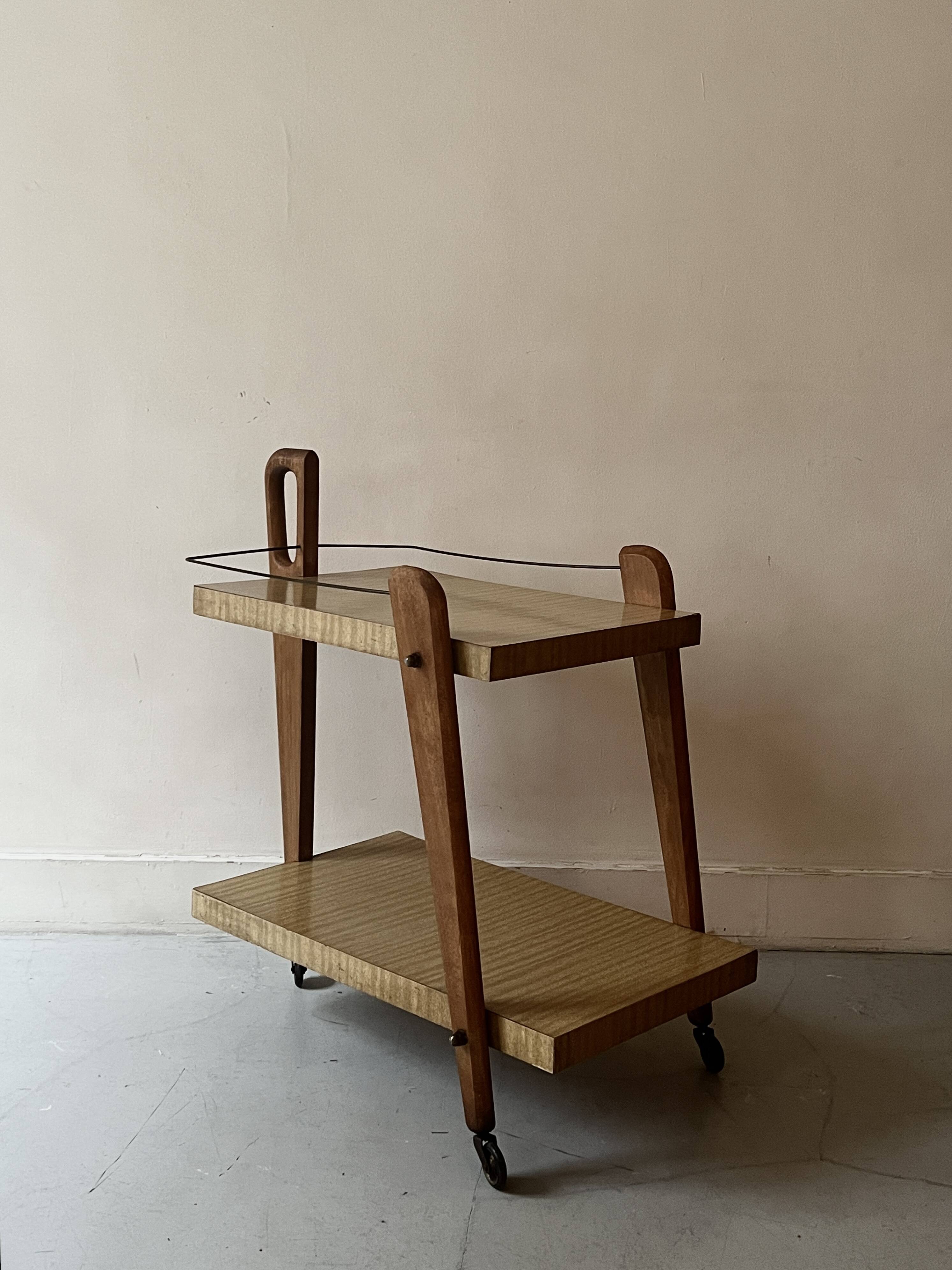 Mid-century honey wood bar trolley, French design 1950s