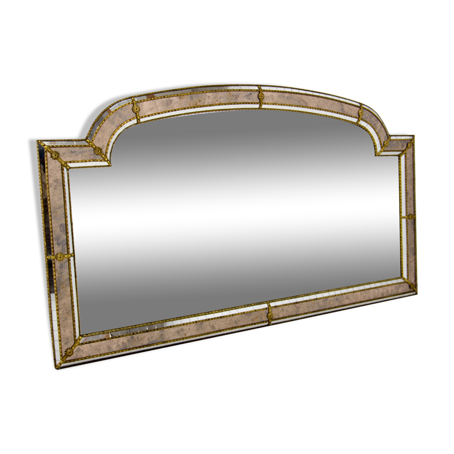 Multi-facets mirror with brass garlands, france, 1970s