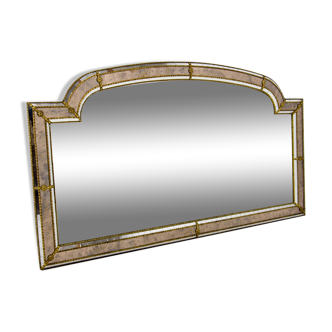 Multi-facets mirror with brass garlands, france, 1970s