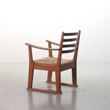 Rare Bas van Pelt Brutalist Oak Armchair with Woven Rush Seat for My Home