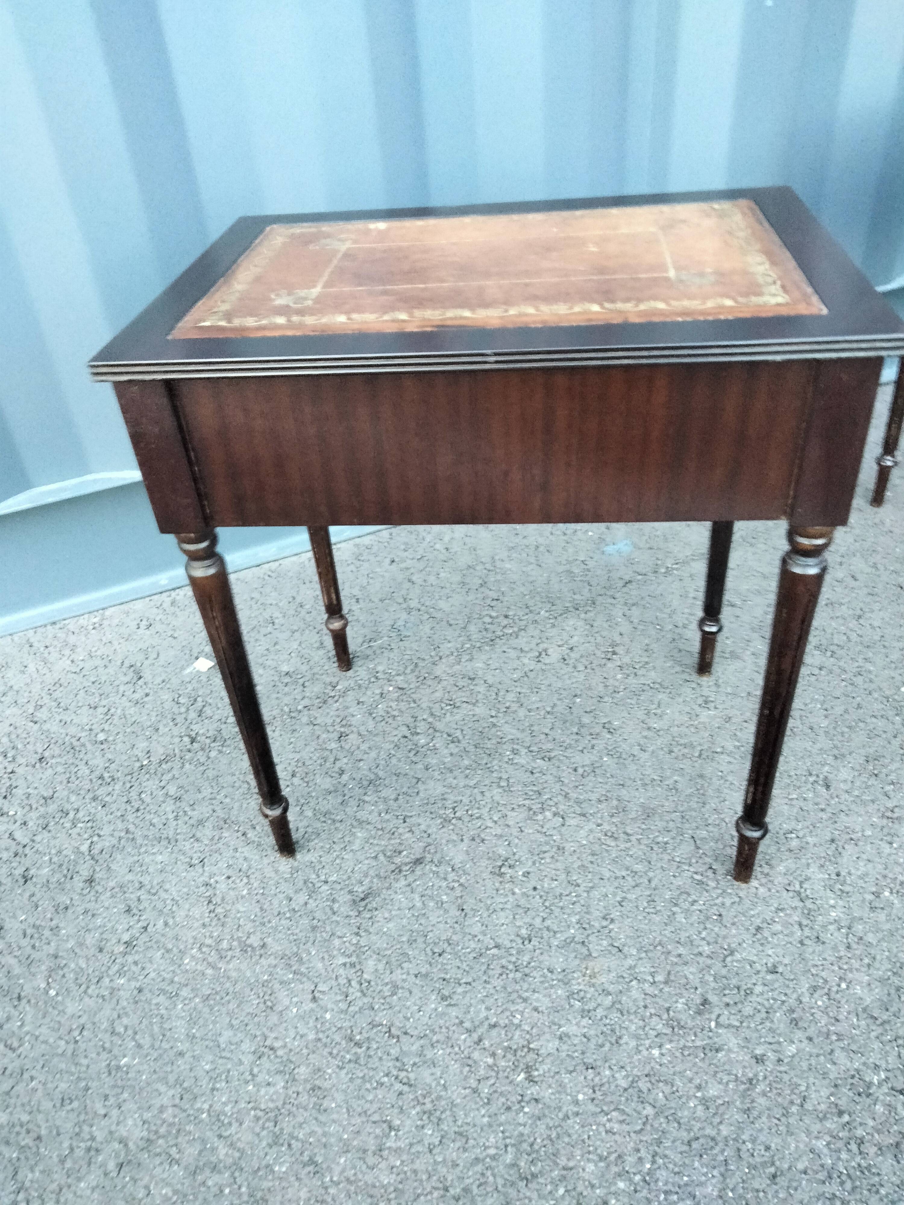 Pair of bedside tables side tables old leather top style louis xvi