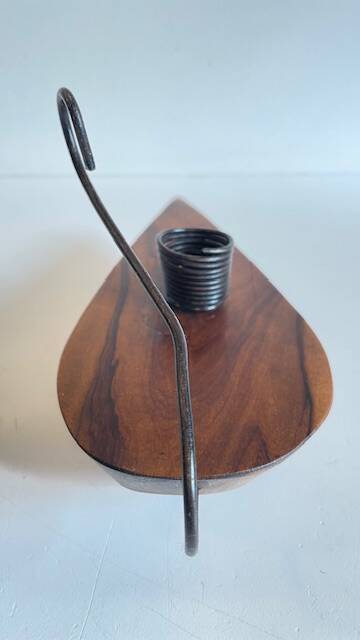Brutalist olive wood candle holder vintage