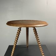 Midcentury wood turned barley twist side table with cork screw legs 1950s