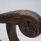 1930s, Danish highback armchair, furniture mesh, velour, carved oak wood.