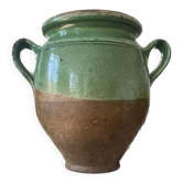 Pot à confit vernissé vert ancien  / pot à graisse / terre cuite / vintage / Rustic France / Country