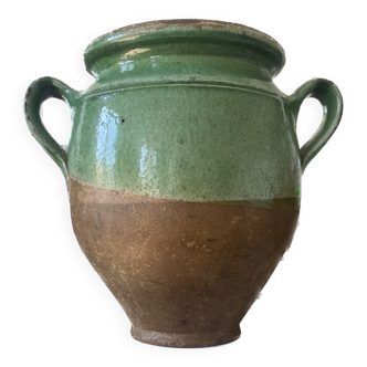Old green varnished confit pot / grease pot / terracotta / vintage / Rustic France / Country