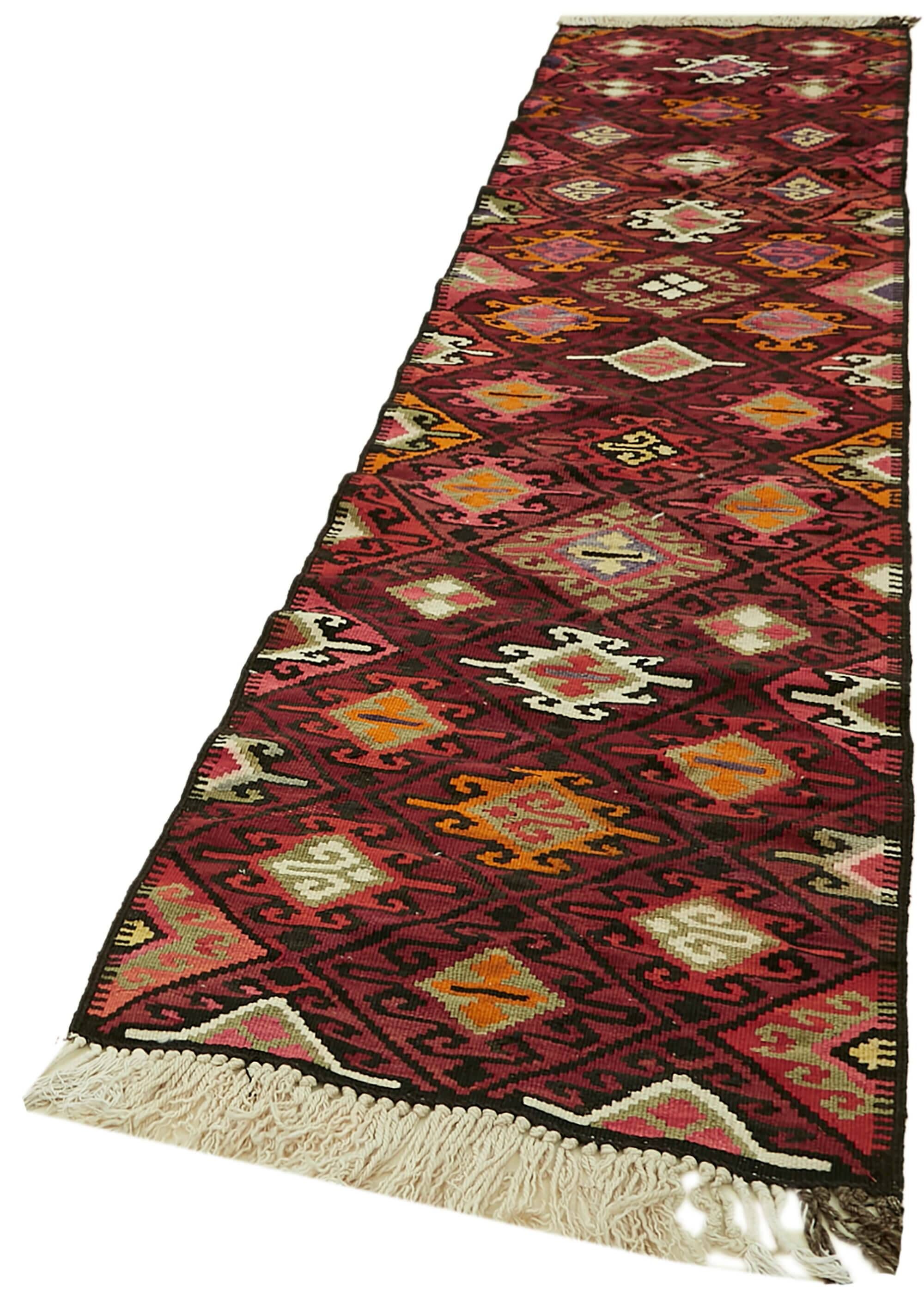 Turkish Handwoven Vintage Herki Kilim 84 cm x 345 cm