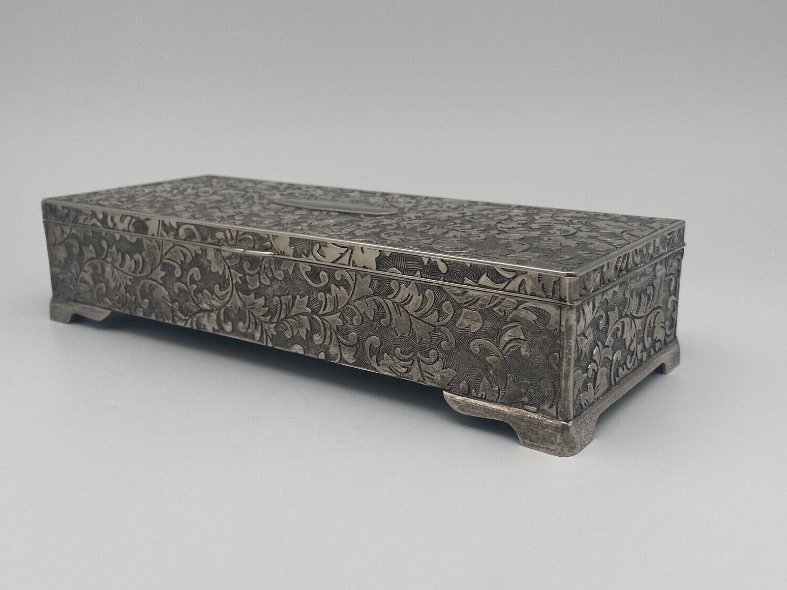 Silver metal jewelry box nineteenth compartmentalized work rich decor