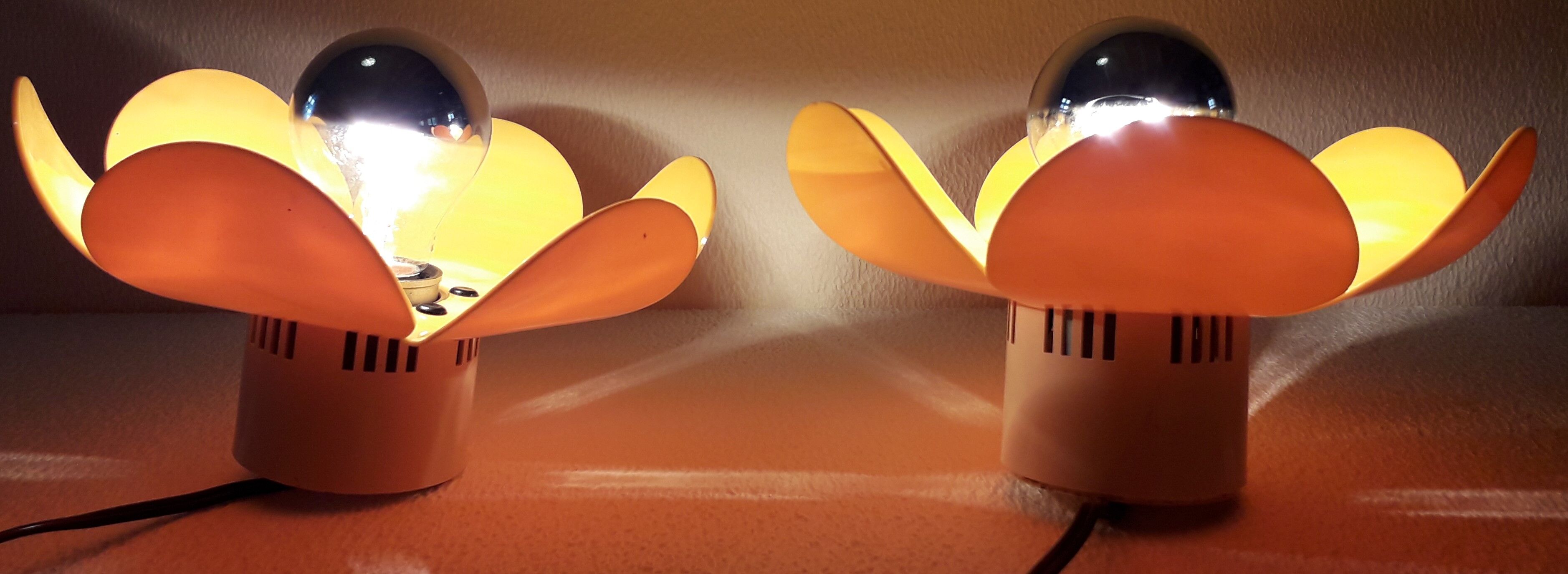 Duo of orange flower wall lamps 70