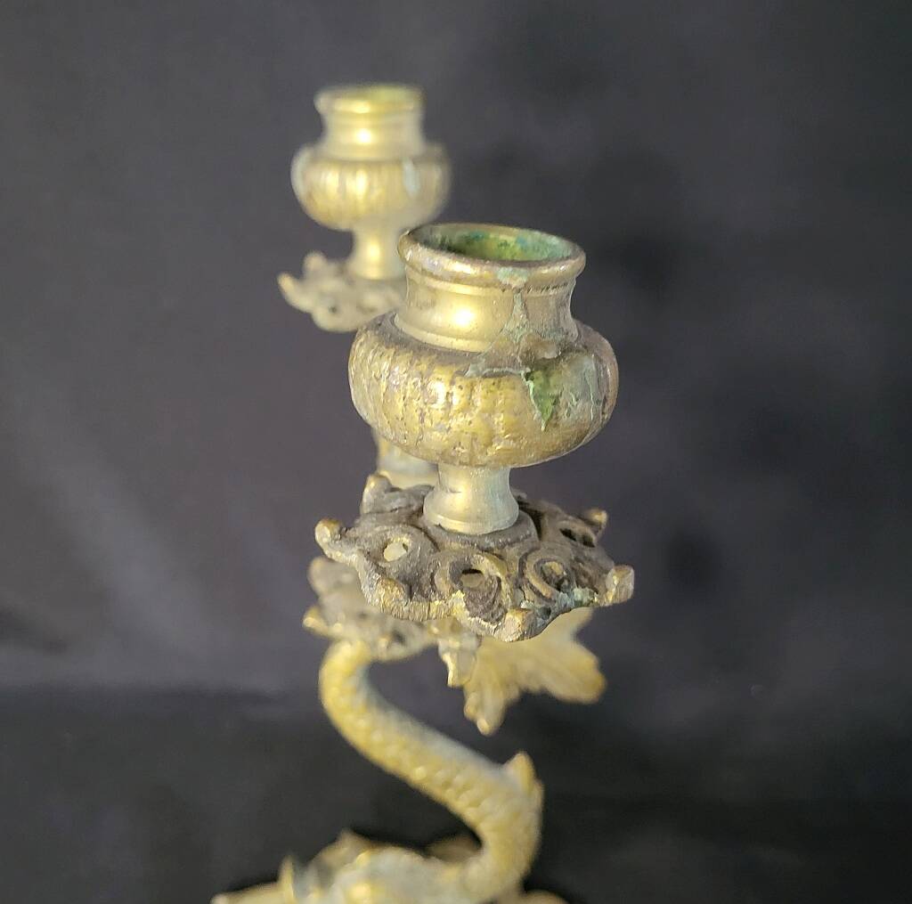 Pair of Koi Fish Candle Holder Solid Brass