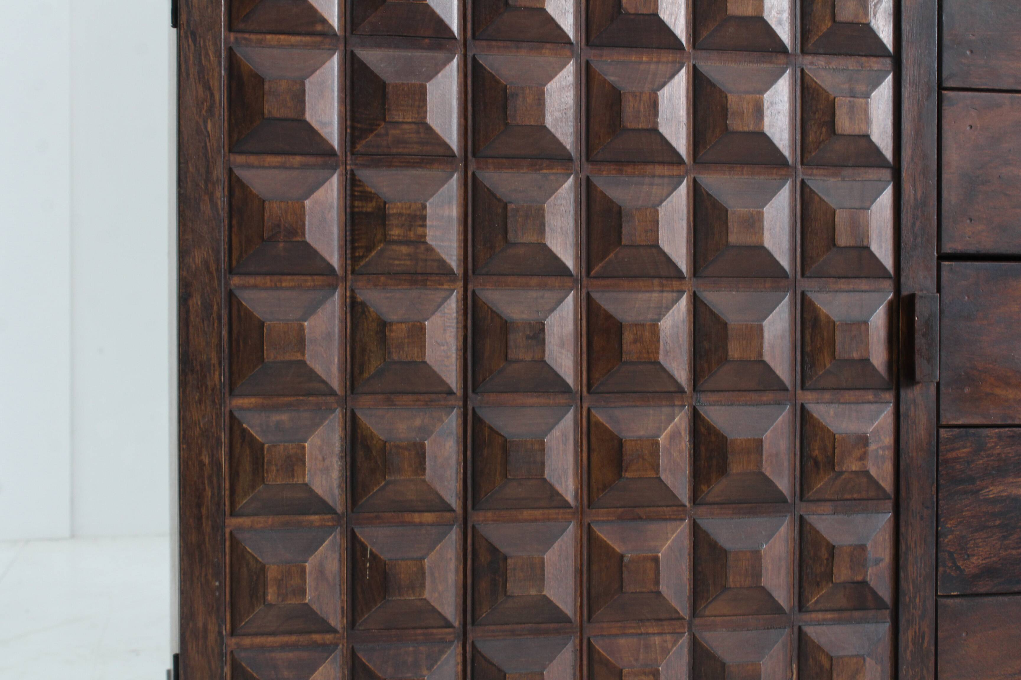 Brutalist Spanish carved sideboard credenza