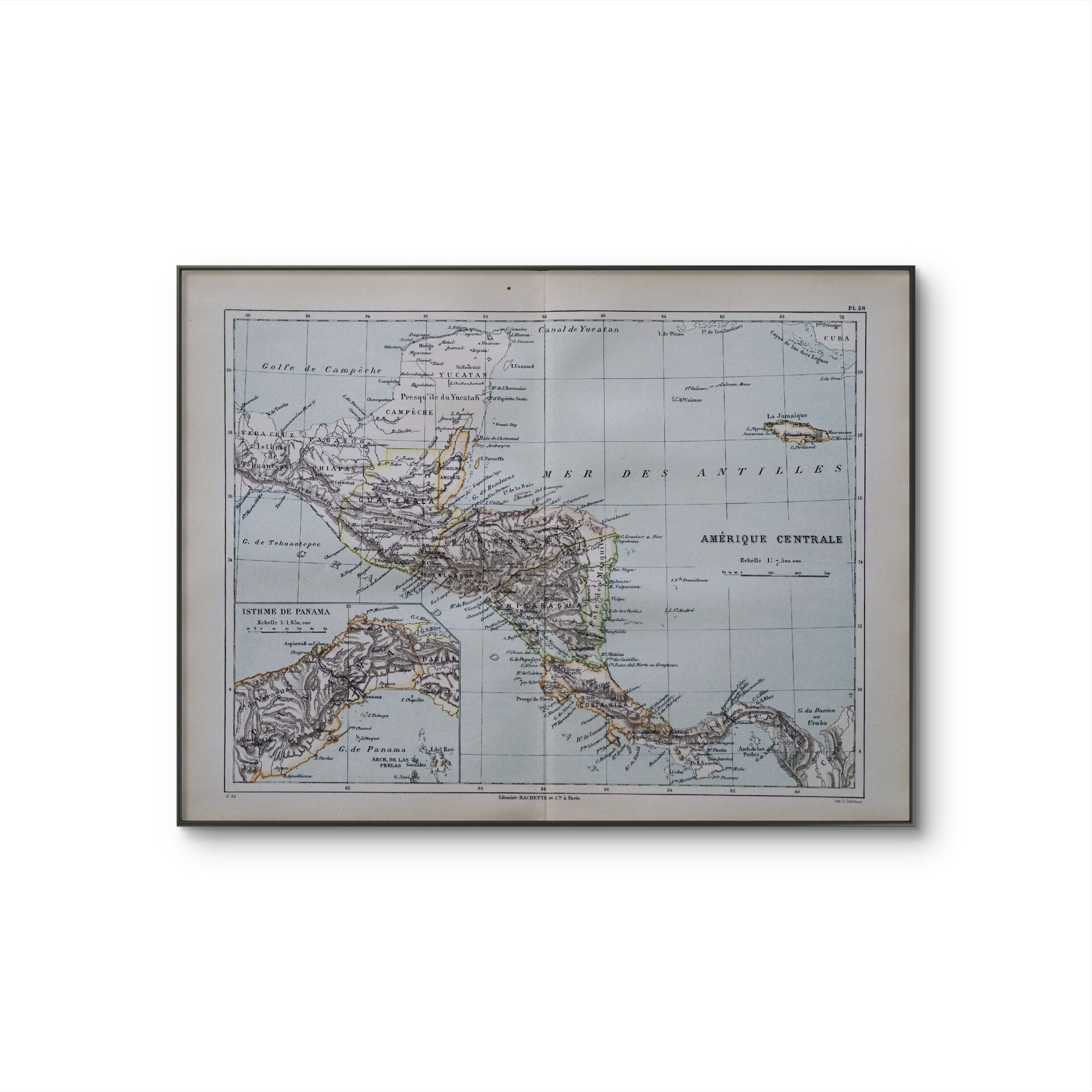 Central America, old map 1887 – Vintage geographical map.