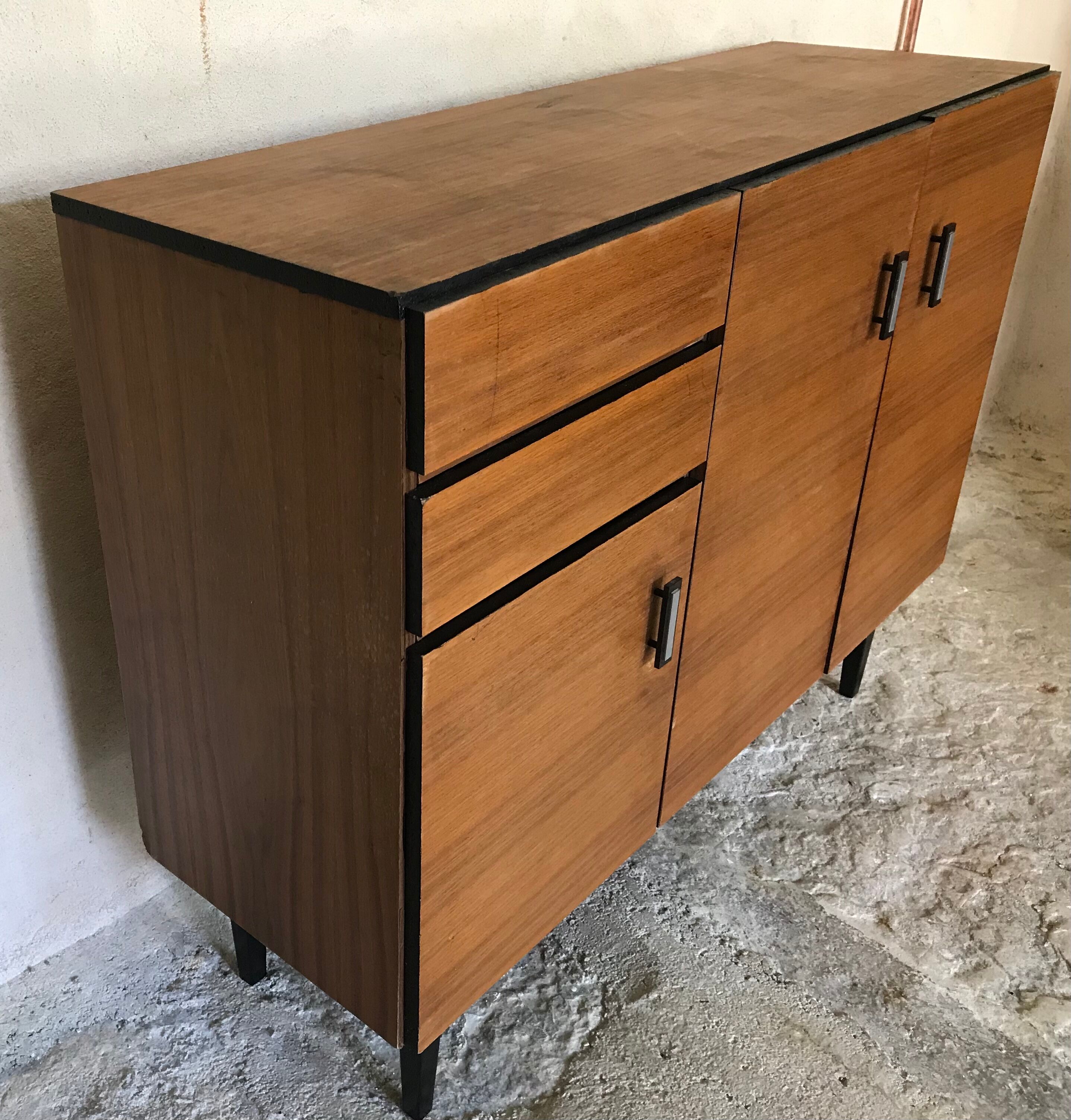 Vintage storage buffet cabinet 1960's 3 doors 2 drawers