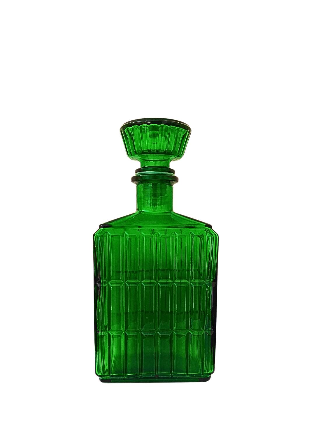 Midcentury Italian Green Glass Caraf/Bottle with Stopper, 1960s.