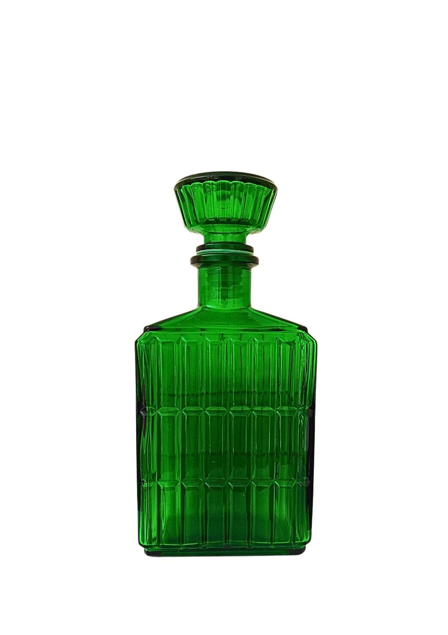 Midcentury Italian Green Glass Caraf/Bottle with Stopper, 1960s.