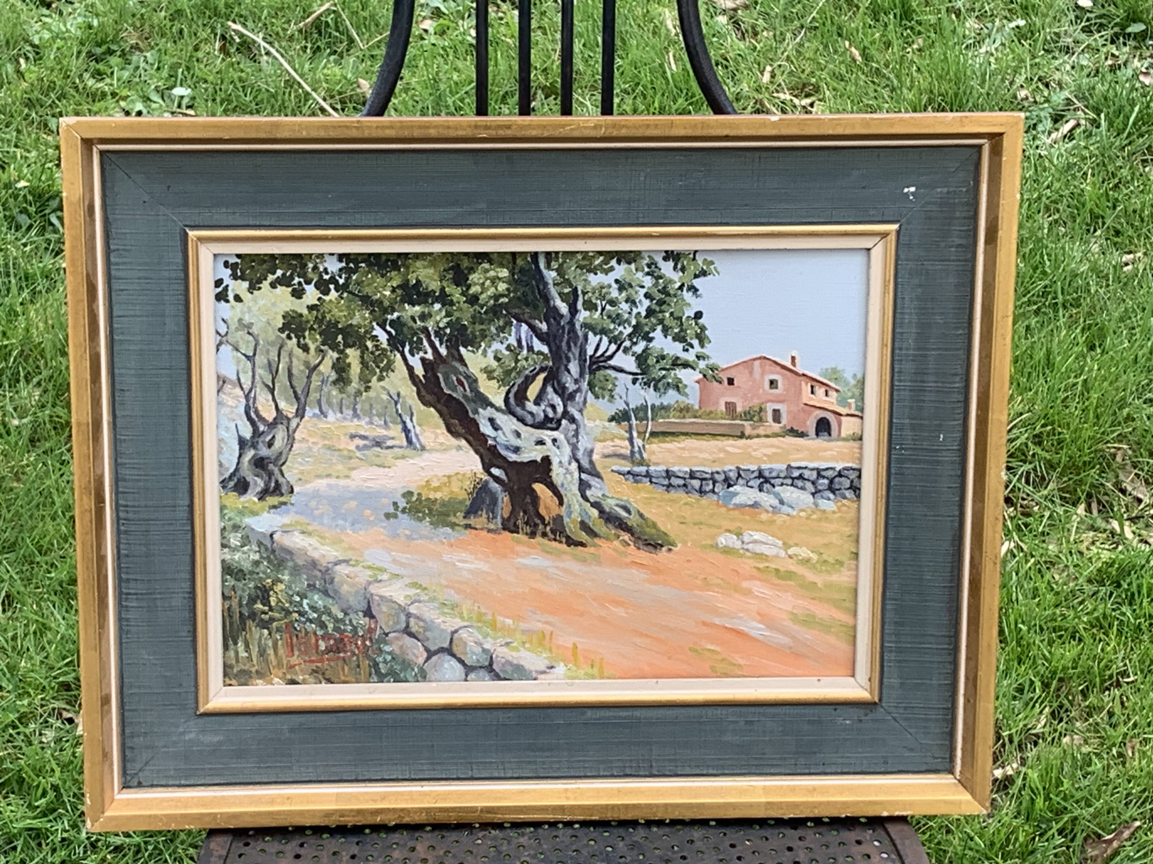 Framed painting, painting, southern farmhouse, Ismael sign, painting on framed canvas cardboard, vintage