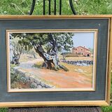 Framed painting, painting, southern farmhouse, Ismael sign, painting on framed canvas cardboard, vintage