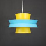 Unique colorful swedish design lamp in yellow and blue color