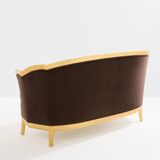 Maurice Dufrène gilded wood bench with brown velvet 1925