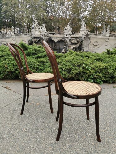 Paire de chaises bistrot cannage authentique