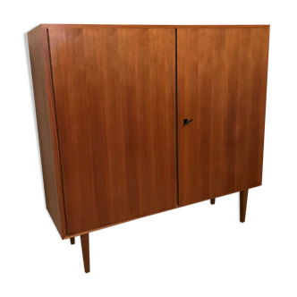Vintage storage cabinet sideboard on feet blond walnut veneer