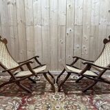 Paire de chaises longues de bateau en cannage