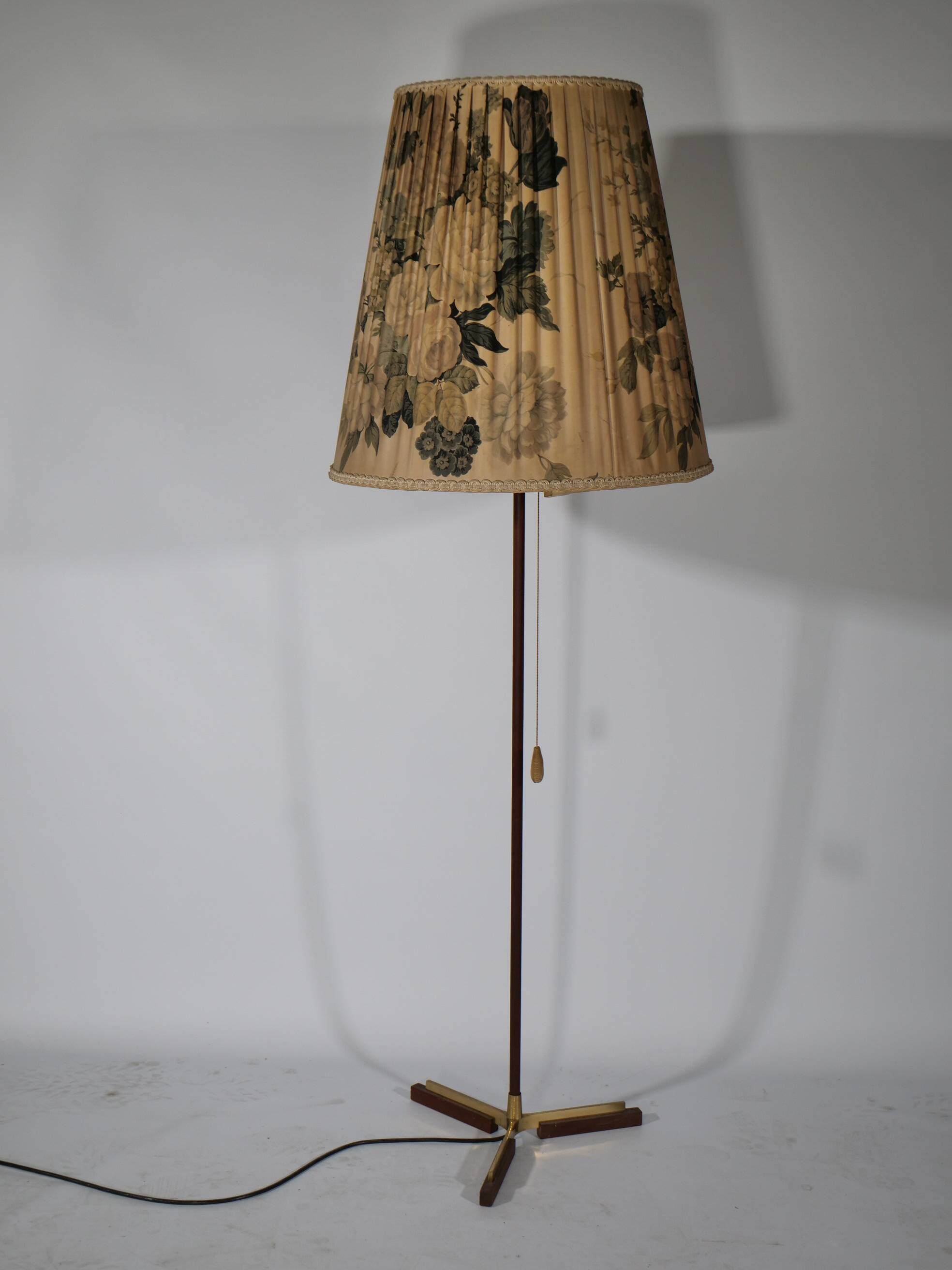 Teak Tripod Micheline Floor Lamp from Brass by JT Kalmar for Kalmar, 1950s