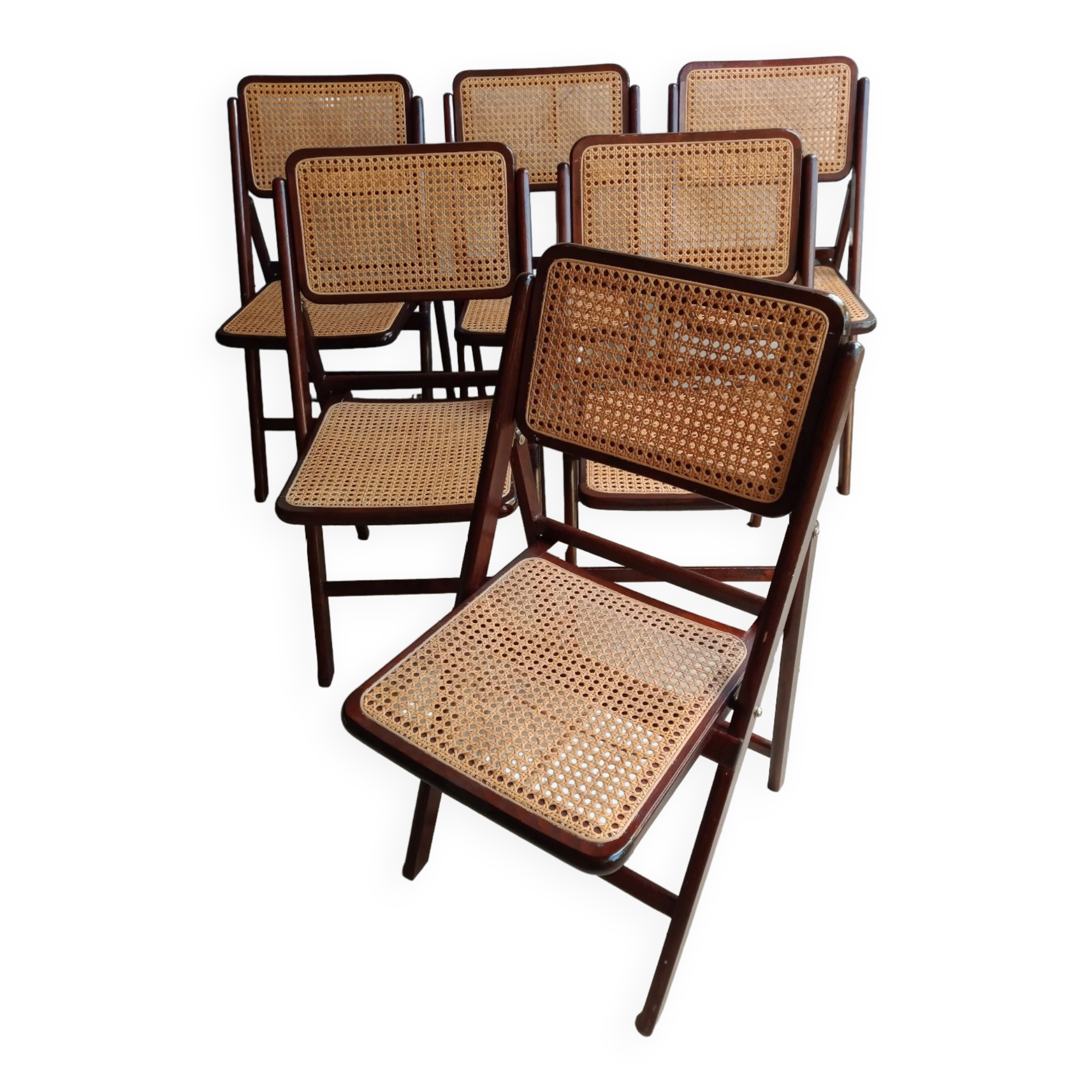 Vintage folding cane and wood chairs