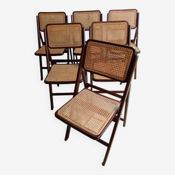 Chaises en canage et bois pliantes vintage