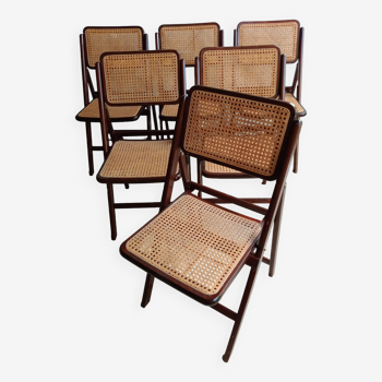 Vintage folding cane and wood chairs