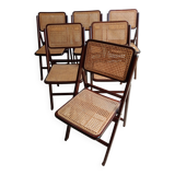 Vintage folding cane and wood chairs