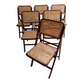 Vintage folding cane and wood chairs
