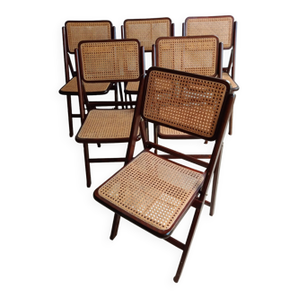Chaises en canage et bois pliantes vintage