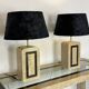 Table lamps in travertine and brass, Regency style, Maitland Smith, 1980.