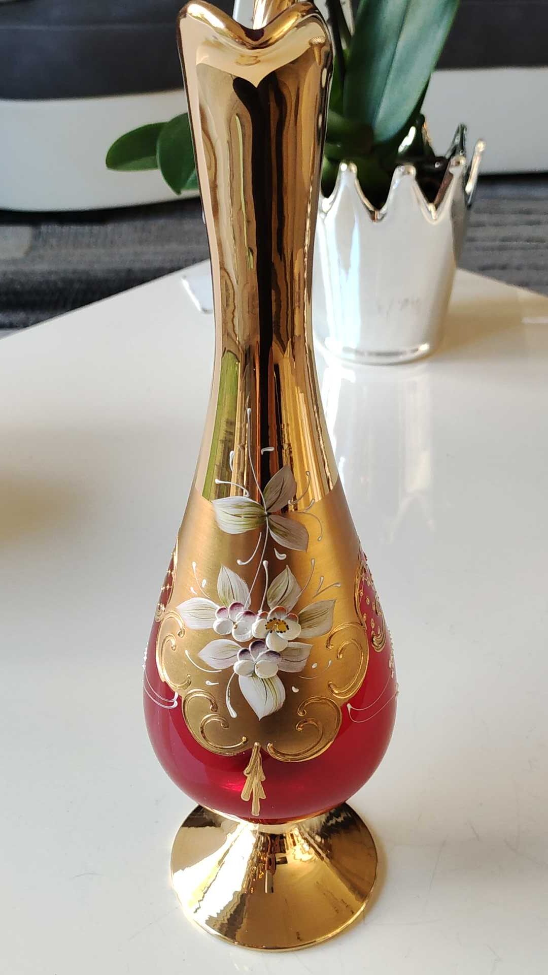Vase/Ewer in blown Murano Art Glass/Trefuochi model, in ruby red & gold colours